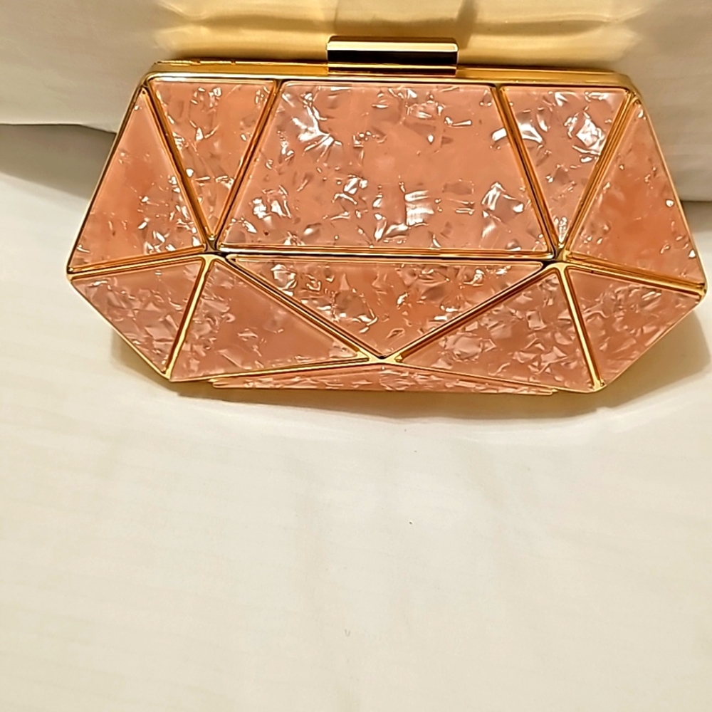 Fashion Evening Clutch Pink Gold Crystals - Brand New with tag